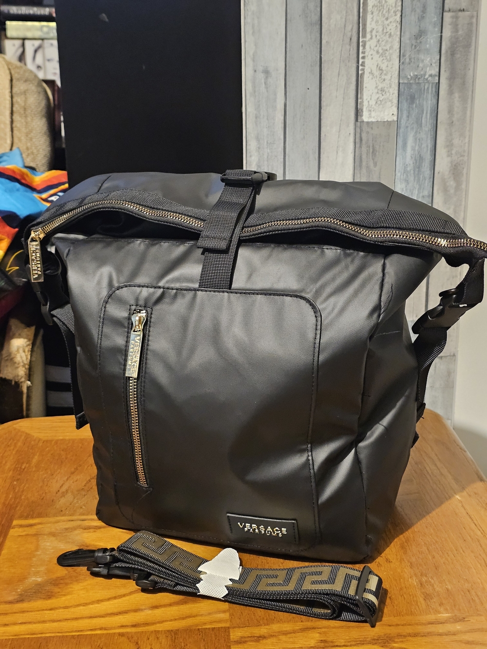 Versace Black Roll-Top Back Pack